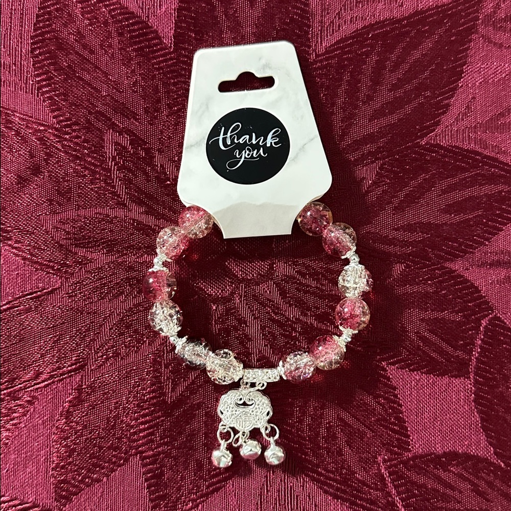 Elegant Pink Beaded Bracelet with Silver Charm - Picture 3 of 4